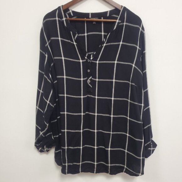Talbots Womens Windowpane Plaid Popover Career Top Size 3X Black Office Academia - Picture 1 of 9